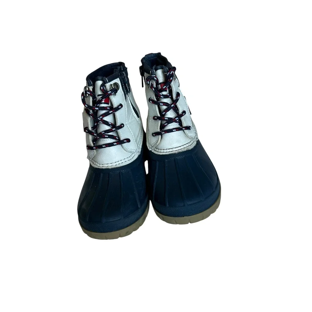 Tommy Hilfiger Kids Navy White Duck Boots Size 13 Zip Up Winter Snow Shoes